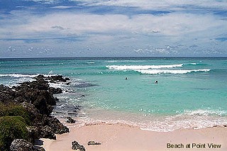The lovely
 beach and ocean at Point View Apartments, Barbados
