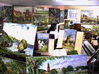 Many paintings fill Fielding's studio