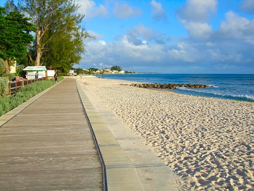 View eastwards along the Barbados south coast boardwalk
