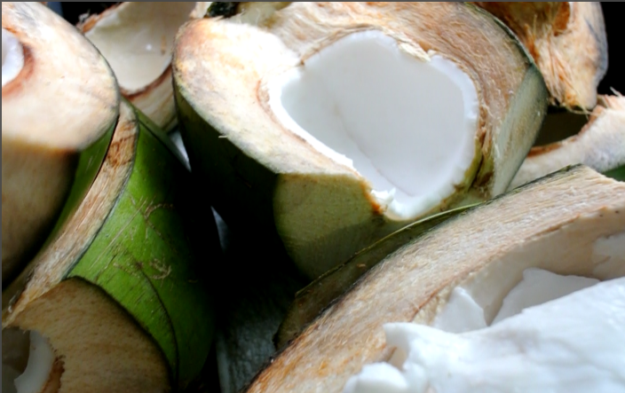 Open coconuts with jelly inside