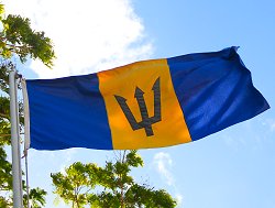 Barbados flag flying Barbados flag
