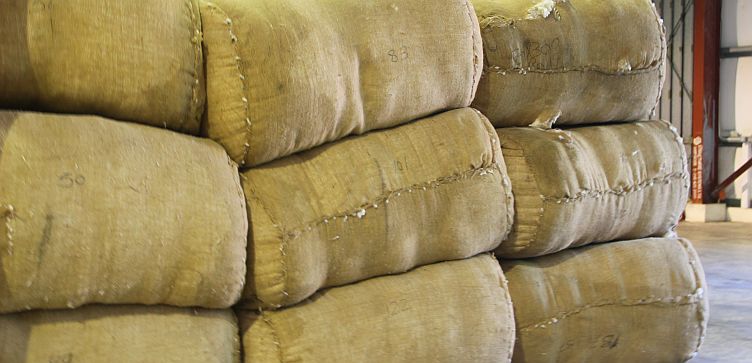 Bales of Barbados cotton for export