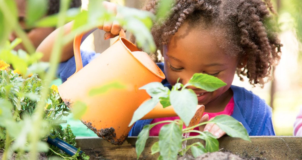 young girl planting a tree