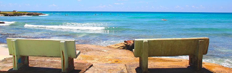 Benches at Surfers Point looking out to sea