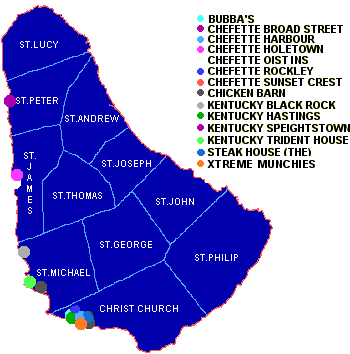 Interactive map for grill / BBQ / chicken spots in Barbados