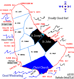 Barbados windsurfing and surfing guide map