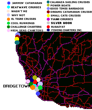 Map showing sailing cruises