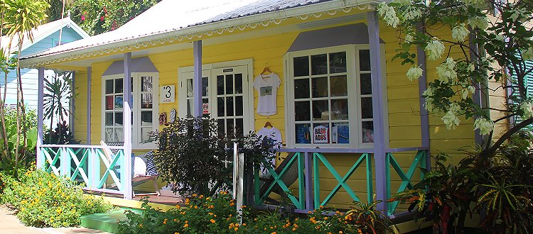 One of the brightly coloured shops